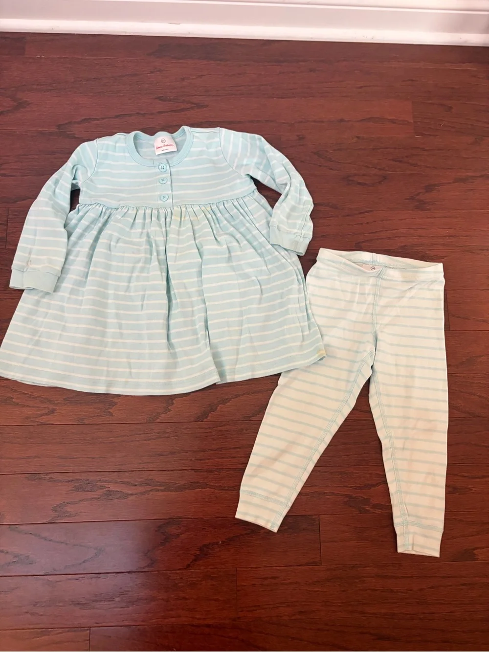 Hanna Andersson Mint Green and White Striped Girls Pajama Set 100 4